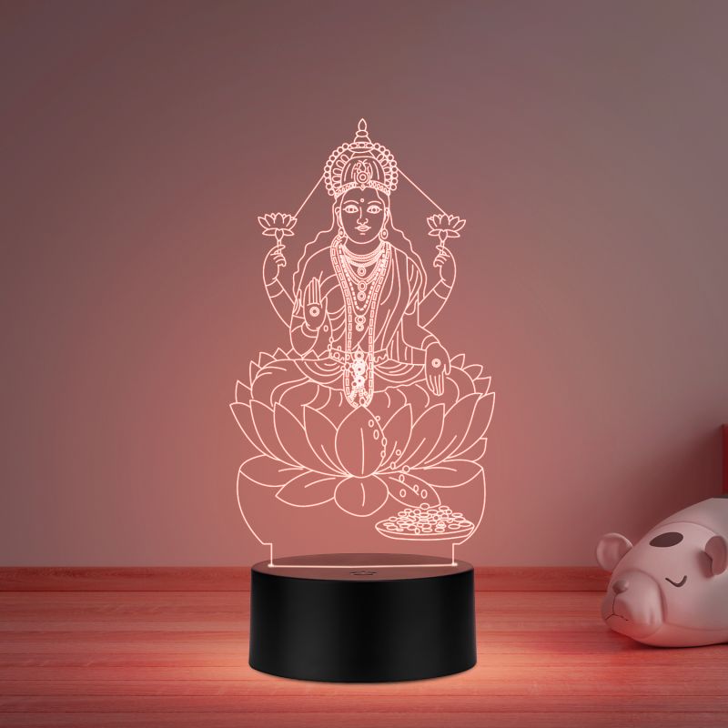 3D Illusion God Laxmi Led Night Lamp with Multicolored Light Home Office Pooja Room Decor